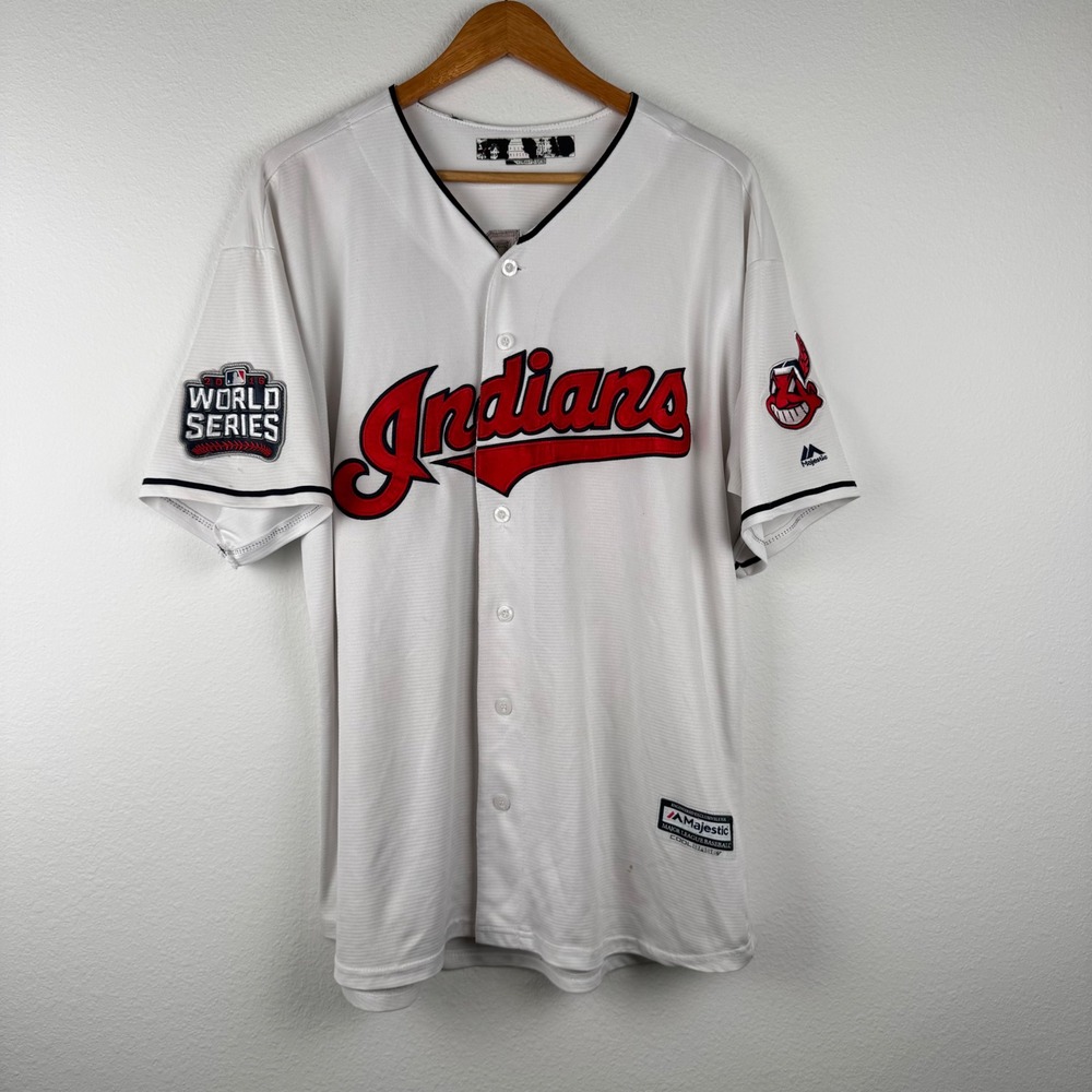 Majestic Jersey Mens XL White Good 2016 World Series Francisco Lindor 12 Indians